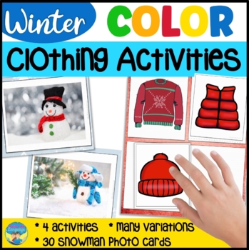 Preview of Winter Clothes and Snowman Color Activities for Sentences and WH Questions
