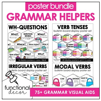 Preview of WH Question Word Posters / Verb Tense Posters : ESL Grammar Bulletin Board