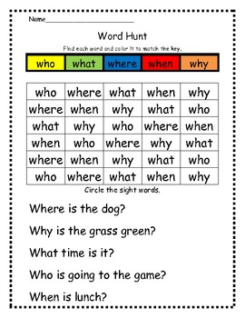 wh question words sight words by andrea chapman tpt