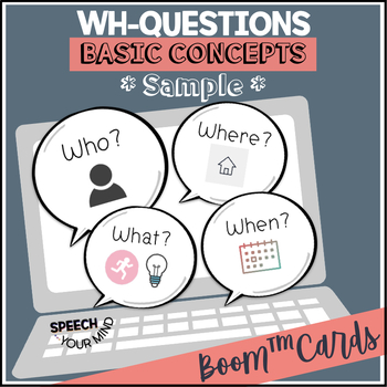 Preview of Free Wh Questions Boom™ Cards Basic Concepts Sample Deck