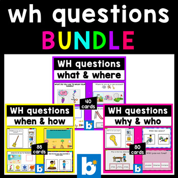 Preview of WH Questions with pictures Boom Cards - comprehension questions