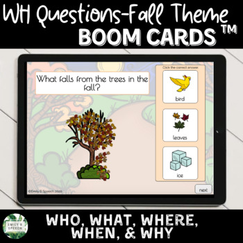 Preview of WH Questions Boom Cards | Fall and Halloween Theme for Distance Learning
