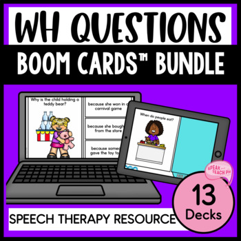 Preview of WH Questions No Prep Speech Therapy BOOM CARDS™
