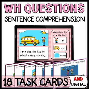 Preview of WH Questions With Visuals Supports Task Cards - Sentence Comprehension 1