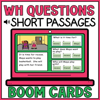 Preview of Short Stories WH Questions Boom Cards 3 Audio - Picture Comprehension Special Ed