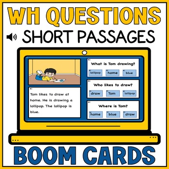 Preview of Short Stories WH Questions Comprehension with Pictures & Audio Boom Cards 1