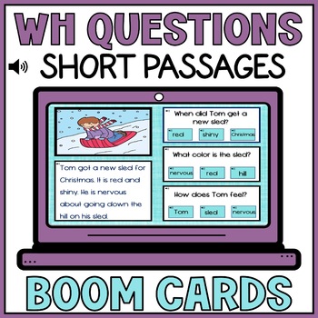 Preview of Short Stories WH Question Picture Comprehension Boom Cards Winter - Special Ed
