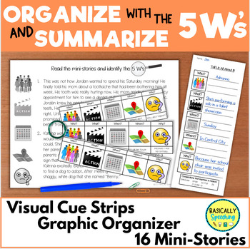Preview of WH Questions Short Stories Activity Support Strips and Graphic Organizers