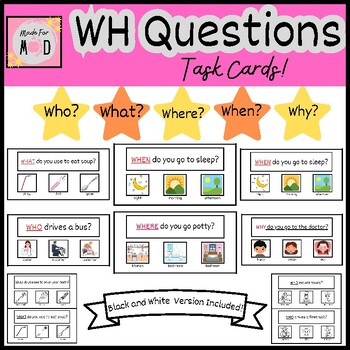 Preview of WH Questions- Task Cards | Basic Concepts | Speech | Who,What,Where,When,Why