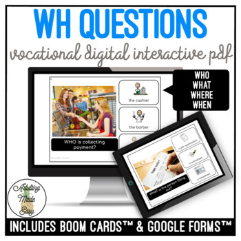 Preview of WH Questions Vocation Pictures Digital Interactive Activity SS