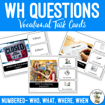 Preview of WH Questions Vocation Pictures Task Cards SS