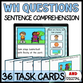 Preview of Wh Questions with Visuals Task Cards - Sentence Comprehension Activities 5