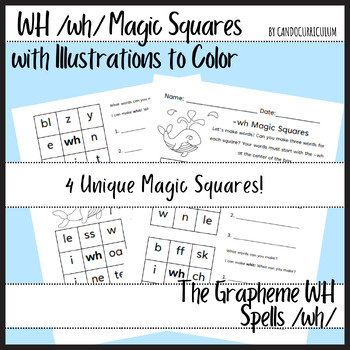 Preview of WH /wh/ Magic Squares with Illustrations to Color