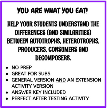 Preview of WHAT DO YOU EAT?: AUTOTROPHS, PRODUCERS, CONSUMERS, HETEROTROPHS AND DECOMPOSERS