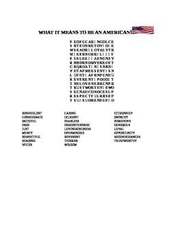 Preview of WHAT IT MEANS TO BE AN AMERICAN WORD SEARCH