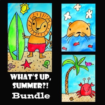 Preview of WHAT'S UP SUMMER BUNDLE | 3 Directed Drawing & Watercolor Painting Art Projects
