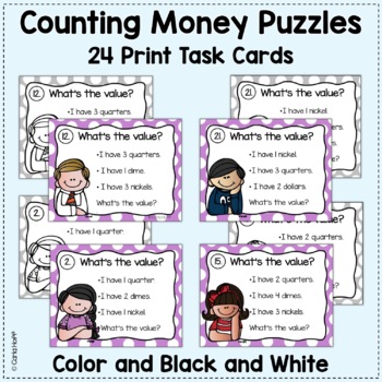 Money Task Cards - Counting Coins - Follow the Clues! by Carla Hoff