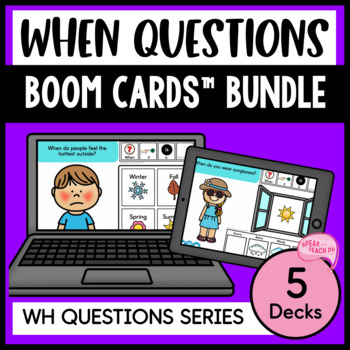 Preview of WHEN Questions No Prep Speech Therapy BOOM CARDS™ Bundle