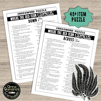 WHERE THE RED FERN GROWS Crossword Puzzle FREE by Anna Banana s