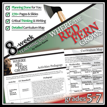 Preview of WHERE THE RED FERN GROWS Unit Plan Lesson (Rawls) Novel Study Activities Quizzes