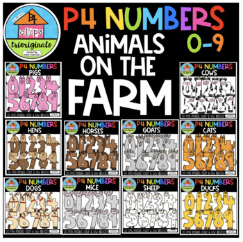 Preview of Farm Animal Numbers 0-9 (P4Clips Trioriginals) NUMBER CLIPART