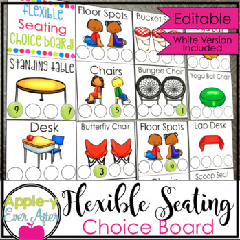 Preview of WHITE EDITABLE Flexible Seating Management Choice Board Chart