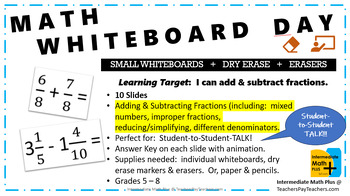 Preview of MATH WHITEBOARD DAY Adding & Subtracting Fractions