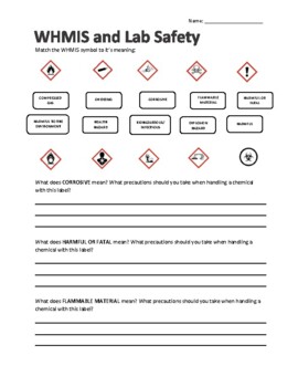 WHMIS & Lab Safety Worksheet by Alex Ross | Teachers Pay Teachers