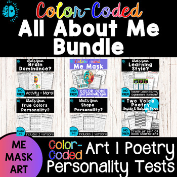 Preview of HALLOWEEN WHO AM I UNIT About Me Mask Art, Poetry, & Personality Types BUNDLE