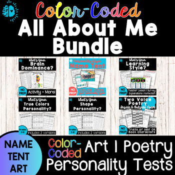 Preview of WHO AM I UNIT-Name Tent Art, Poetry, & Personality Type BUNDLE-Nametag Nameplate