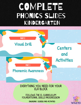 Preview of WHOLE YEAR- Kindergarten Phonics Slides and Centers- Cycles 1-25