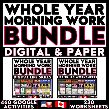 Preview of WHOLE YEAR Morning Work - Monthly Life Skills - Digital & Paper Worksheets