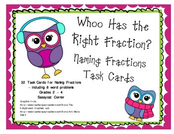 Preview of WHOO Has the Right Fractions - Naming Fractions Task Cards