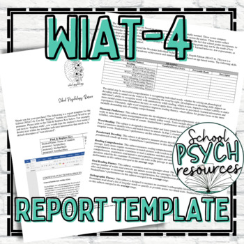 Preview of WIAT-4 Report Template Shell School Psychology Special Education