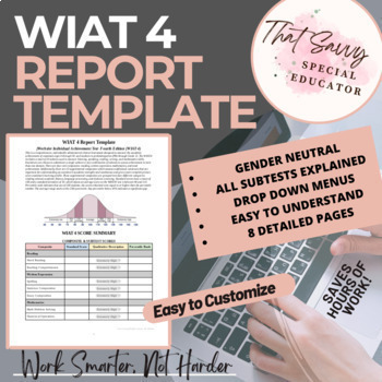 Preview of WIAT-4 Report Template w/ Cheat Sheet & Recommendations- Thorough & Easy to Use!