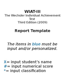 Preview of WIAT-III (Wechsler Individual Achievement Test – Third Edition) Report Template