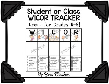 Preview of WICOR Tracker Student or Class Chart - For All Ages!