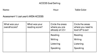 Preview of WIDA ACCESS Goal Setting Activity: Individual and Team