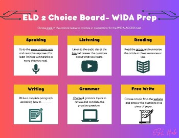 Preview of WIDA ACCESS Prep- Choice Board- Level 2 (all language domains)