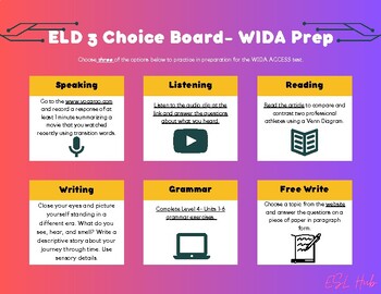 Preview of WIDA ACCESS Prep- Level 3- Choice Board (all language domains)
