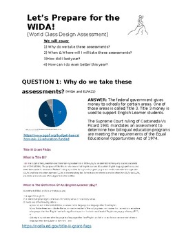 Preview of WIDA Why & How? General Information Student Sheet