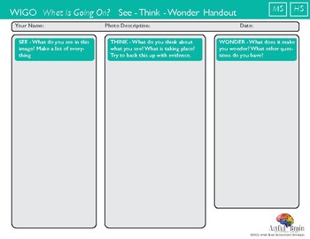 Preview of FREEBIE - WIGO What Is Going On - A See/Think/Wonder observation handout
