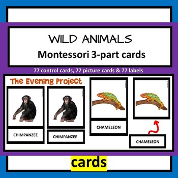 Preview of WILD ANIMALS  Montessori 3-part cards with real photographs