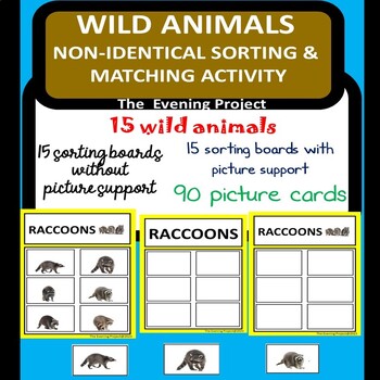 Preview of WILD ANIMALS NON-IDENTICAL SORTING & MATCHING ACTIVITY with real photos