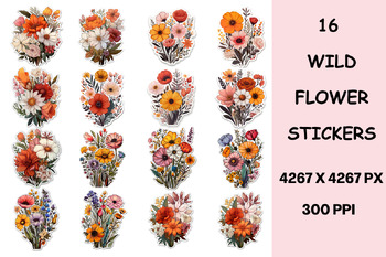 Preview of WILD FLOWER BOHO STICKERS, VIBRANT FLORAL STICKER PACK