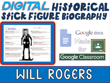 Preview of WILL ROGERS - Digital Stick Figure Mini Biographies (GOOGLE DOCS)