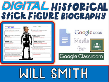 Preview of WILL SMITH - Digital Stick Figure Mini Biographies (GOOGLE DOCS)