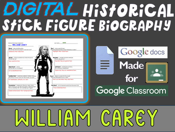 Preview of WILLIAM CAREY Digital Historical Stick Figure Biographies  (MINI BIO)