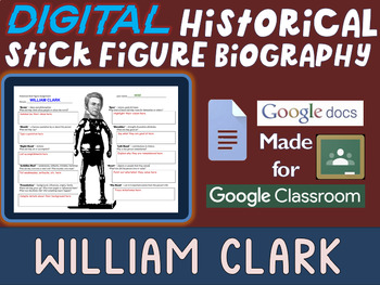 Preview of WILLIAM CLARK Digital Historical Stick Figure (mini bio) Editable Google Docs