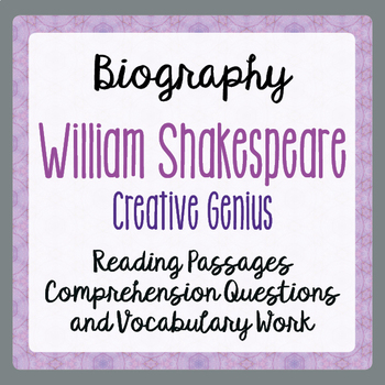 Preview of WILLIAM SHAKESPEARE  Biography Reading Passages Activities PRINT and EASEL